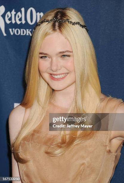 Actress Elle Fanning arrives at the 24th Annual GLAAD Media Awards at JW Marriott Los Angeles at L.A. LIVE on April 20, 2013 in Los Angeles,...