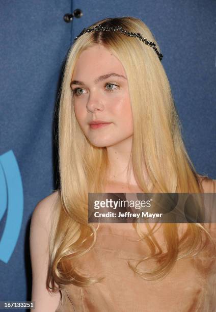 Actress Elle Fanning arrives at the 24th Annual GLAAD Media Awards at JW Marriott Los Angeles at L.A. LIVE on April 20, 2013 in Los Angeles,...