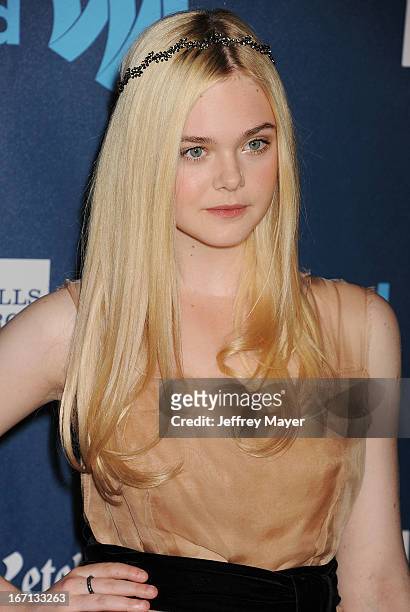 Actress Elle Fanning arrives at the 24th Annual GLAAD Media Awards at JW Marriott Los Angeles at L.A. LIVE on April 20, 2013 in Los Angeles,...