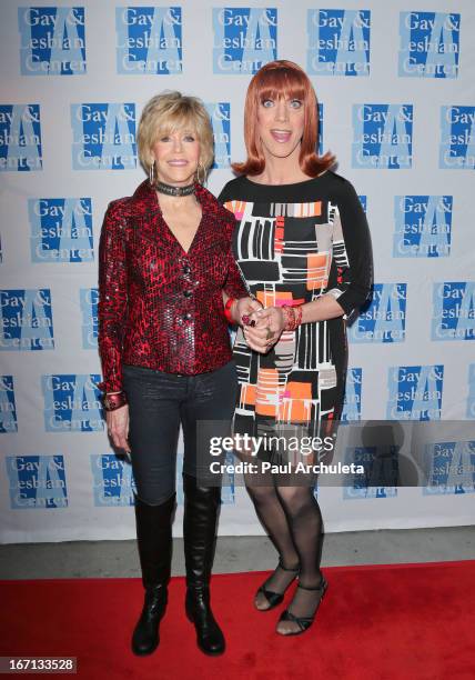 Actress Jane Fonda and Miss Coco Peru attend a "Conversations With Coco" at the Gay & Lesbian Center on April 20, 2013 in Los Angeles, California.