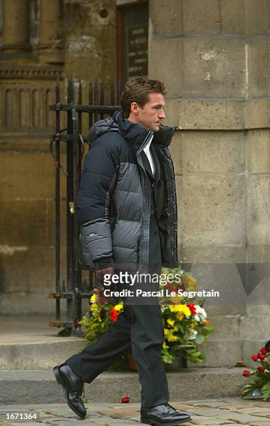 French journalist Benjamin Castaldi attends the funeral services for French actor Daniel Gelin December 4, 2002 in Paris. Gelin, known best to...
