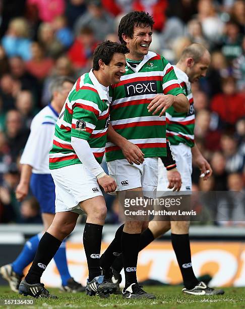 Harry Ellis and Martin Corry of Louis Deacon's Tigers look on during the Leicester Tigers Legends Match between Louis Deacon's Tigers and Matt...