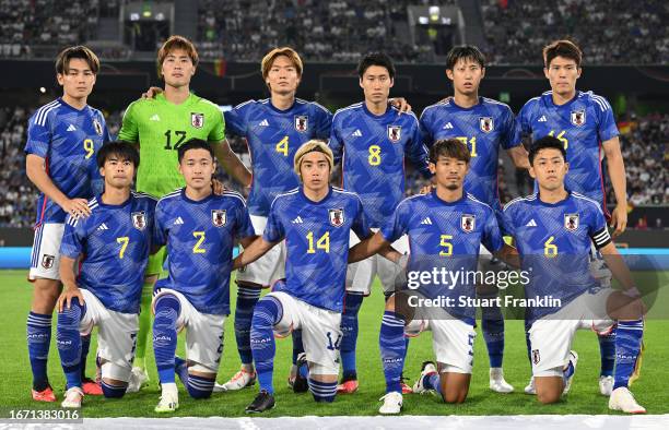 The players of Japan line up during the international friendly match between Germany and Japan at Volkswagen Arena on September 09, 2023 in...