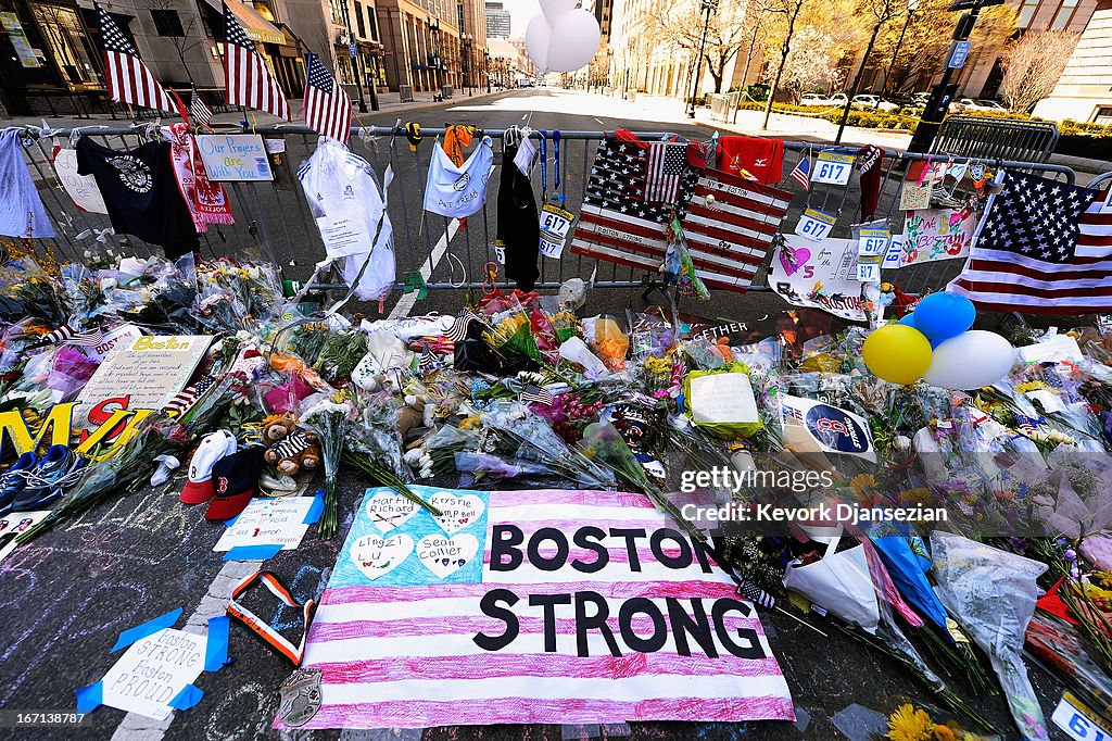 Memorials And Sunday Services Held In Honor Of Boston Marathon Bombing Victims