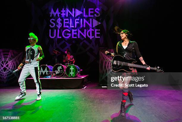 Jimmy Urine, Kitty and Lyn-Z from Mindless Self Indulgence performs at The Fillmore on April 20, 2013 in Detroit, Michigan.