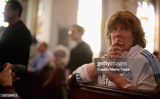 Nurse practitioner Maureen Quaranto, who treated victims of the Boston Marathon bombings in Tent A, wears her Boston Marathon jacket while attending...