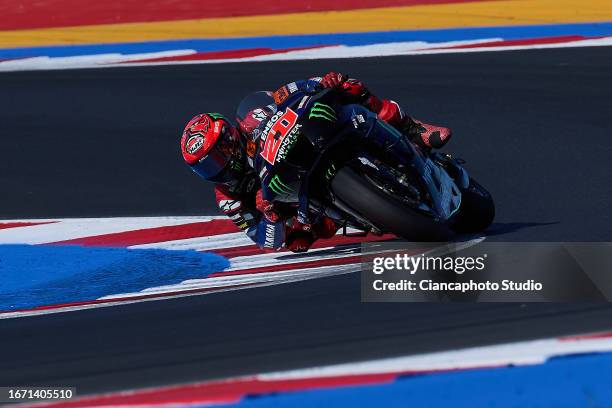 Fabio Quartararo of France and Monster Energy Yamaha MotoGP during warm up ahead the MotoGP Grand Prix Of San Marino at Misano World Circuit on...