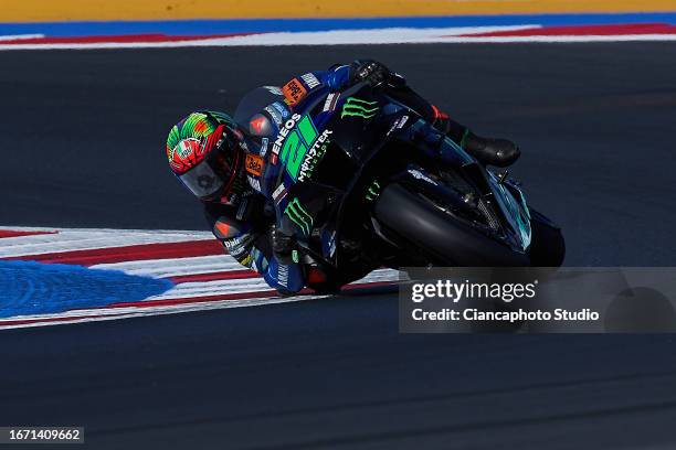 Franco Morbidelli of Italy and Monster Energy Yamaha MotoGP on track during warm up ahead during the MotoGP Grand Prix Of San Marino at Misano World...