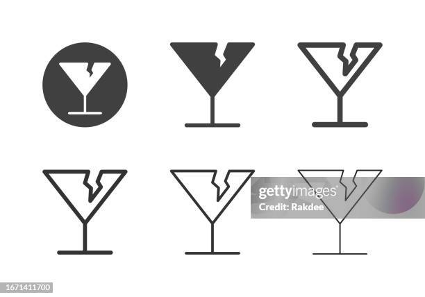 broken wine glass icons - multi series - broken glasses stock illustrations