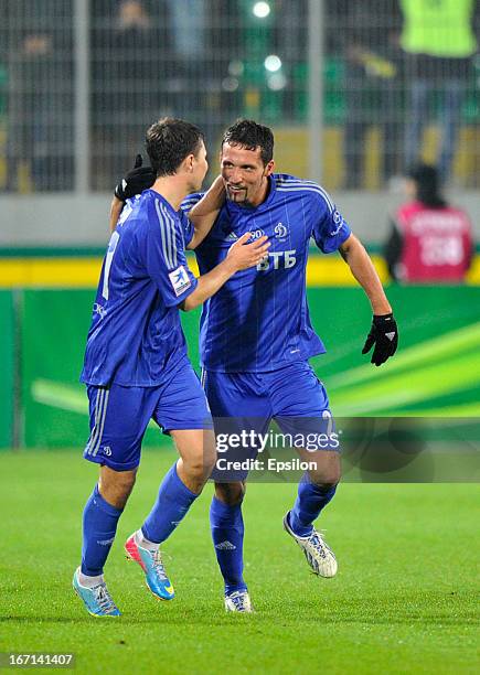 Kevin Kuranyi of FC Dynamo Moscow celebrates after scoring his team's third goal during the Russian Premier League match between FC Anzhi Makhachkala...