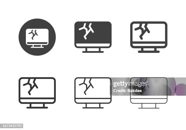 broken tv screen icons - multi series - e waste stock illustrations