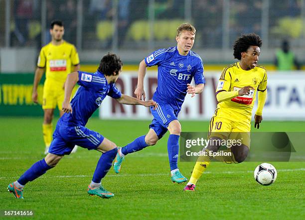 Willian of FC Anzhi Makhachkala in action during the Russian Premier League match between FC Anzhi Makhachkala and FC Dynamo Moscow at the Anzhi...
