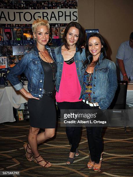 Actress Ashley Scott, actress Amy Acker and actress Danielle Harris attend The Hollywood Show held at Westin LAX Hotel on April 20, 2013 in Los...
