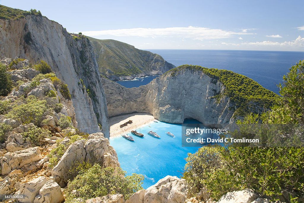 View from clifftop, Navagio Bay, Zakynthos, Greece