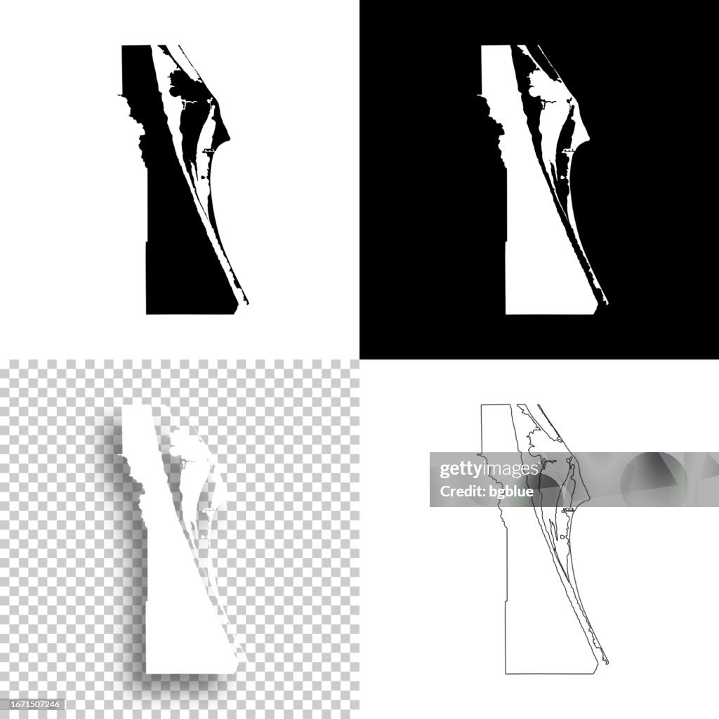 Brevard County, Florida. Karten für das Design. Leere, weiße und schwarze Hintergründe