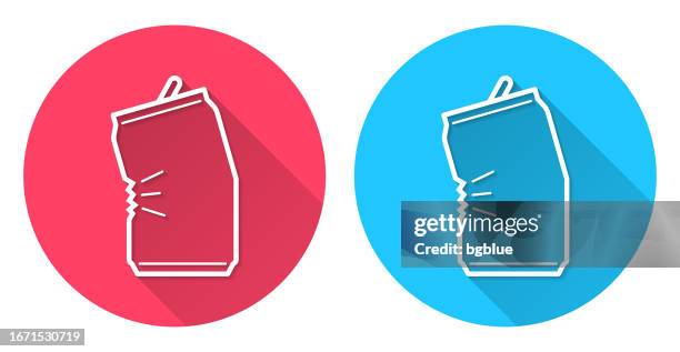 crushed can. round icon with long shadow on red or blue background - crushed can stock illustrations