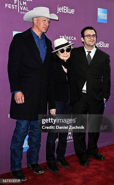 John Fenton, Yoko Ono and Josh Fox attend the screening of "Gasland Part II" during the 2013 Tribeca Film Festival at SVA Theater on April 21, 2013...