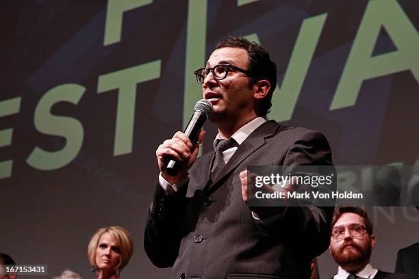 Director and creator Josh Fox speak to the audience after the world premier of HBO's "Gasland Part II" at the Tribeca Film Festival on April 21, 2013...