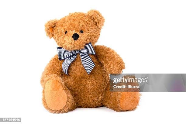 niedlichen teddybär, isoliert auf weißem hintergrund - stuffed toy stock-fotos und bilder