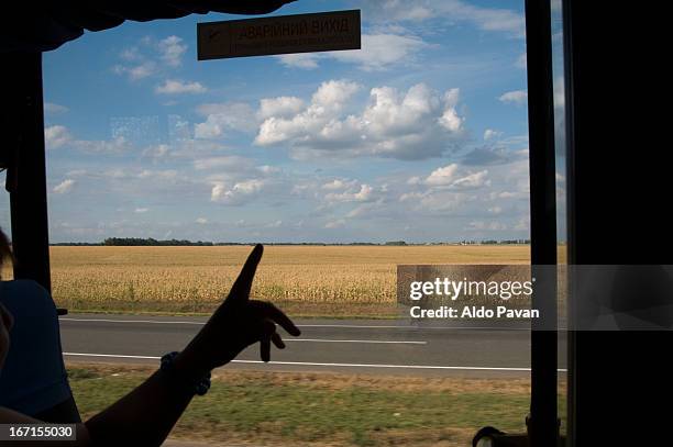 ukraine, on the road near poltava - bus window stock pictures, royalty-free photos & images