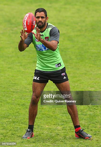 Nathan Lovett-Murray of the Bombers marks during an Essendon Bombers AFL training session at Windy Hill on April 22, 2013 in Melbourne, Australia.