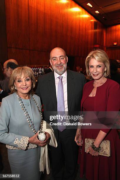 Barbara Walters, Ron Prosor and Lauren Veronis attend The Through The Kitchen Party Benefit For Cancer Research Institute on April 21, 2013 in New...