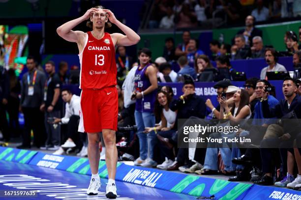 Kelly Olynyk of Canada reacts after missing a shot to end the fourth quarter during the FIBA Basketball World Cup 3rd Place game against the United...