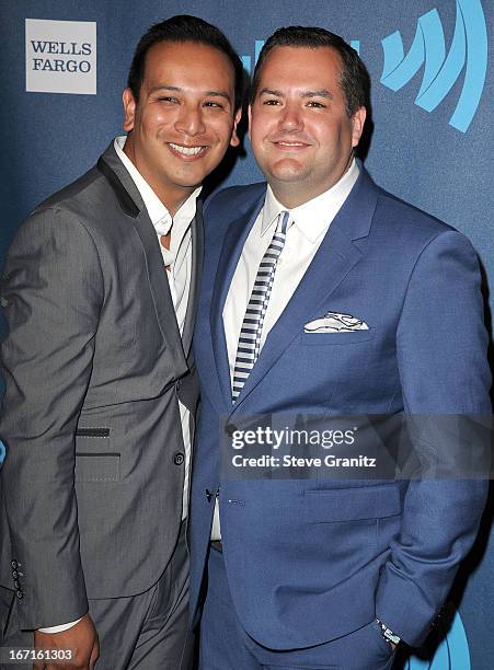 Ross Mathews; Salvador Camarena arrives at the 24th Annual GLAAD Media Awards at JW Marriott Los Angeles at L.A. LIVE on April 20, 2013 in Los...