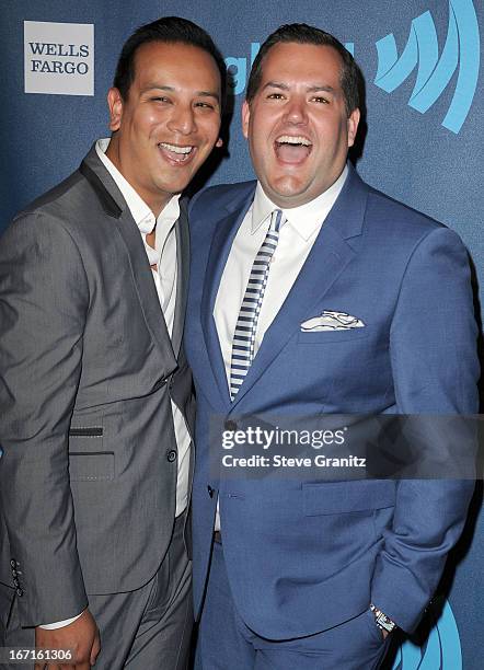 Ross Mathews; Salvador Camarena arrives at the 24th Annual GLAAD Media Awards at JW Marriott Los Angeles at L.A. LIVE on April 20, 2013 in Los...