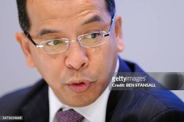 Emirsyah Satar, President and CEO of Garuda Indonesia, speaks during a press conference at the Farnborough International Airshow in Hampshire,...