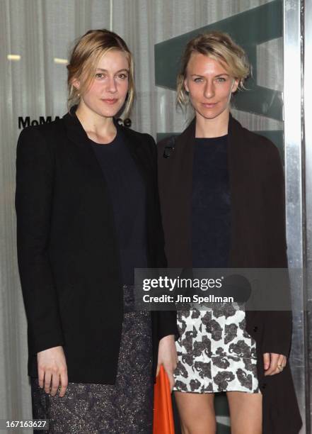 Actress Greta Gerwig and Mickey Sumner attend the Cinema Society with FIJI Water & Levi's screening of "Mud" at The Museum of Modern Art on April 21,...