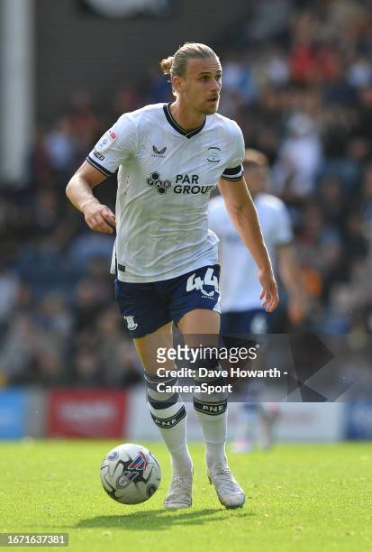 Preston North End's Brad Potts during the Sky Bet Championship match between Preston North End and Plymouth Argyle at Deepdale on September 16, 2023...