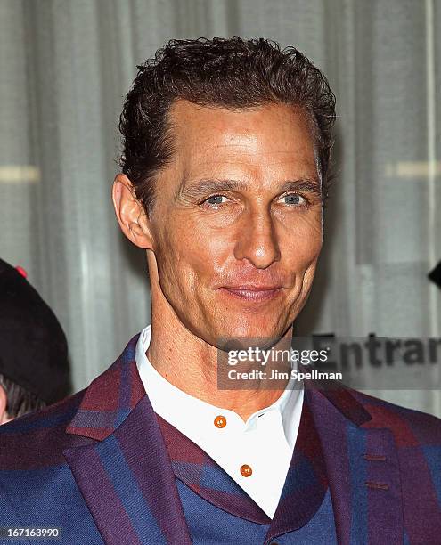 Actor Matthew McConaughey attends the Cinema Society with FIJI Water & Levi's screening of "Mud" at The Museum of Modern Art on April 21, 2013 in New...
