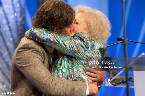 Actors Alex Pettyfer and Betty White on stage the 24th Annual GLAAD Media Awards presented by Ketel One and Wells Fargo at JW Marriott Los Angeles at...