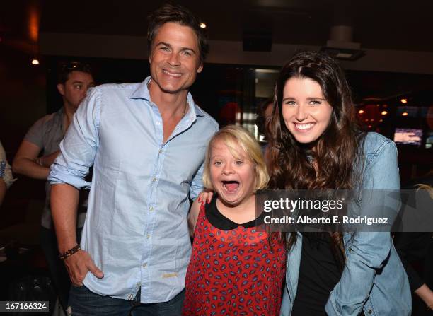 Actor Rob Lowe, actress Lauren Potter and author Katherine Schwarzenegger attend the Best Buddies' Bowling For Buddies Event at Lucky Strike Lanes at...