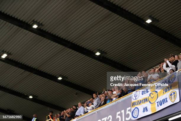 Leeds United fans during the Sky Bet Championship match between Millwall and Leeds United at The Den on September 17, 2023 in London, England.