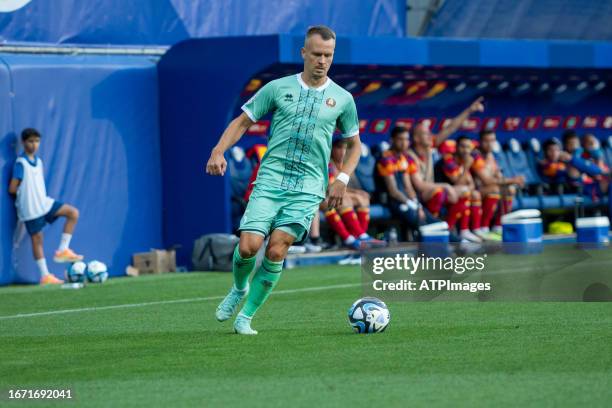 Denis Polyakov of Bielorrusia in action during the UEFA EURO 2024 qualifying round group I match between Andorra and Bielorrusia at Estadi Nacional...