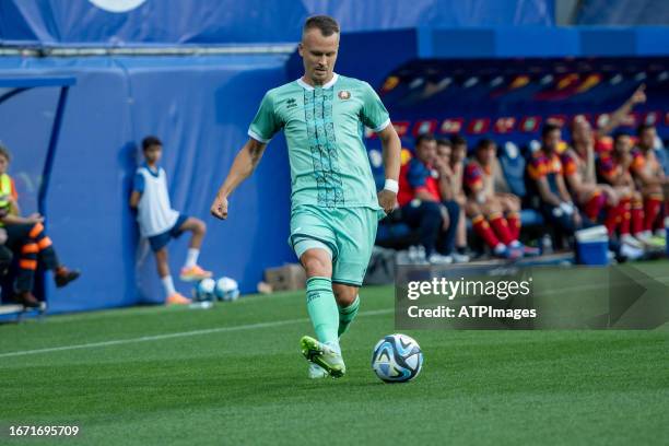 Denis Polyakov of Bielorrusia in action during the UEFA EURO 2024 qualifying round group I match between Andorra and Bielorrusia at Estadi Nacional...