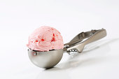 strawberry ice cream on a scooper