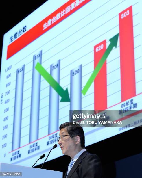 Toshiyuki Shiga, COO of Japan's auto giant Nissan Motor, delivers a speech during a press conference at the headquarters in Yokohama, suburban Tokyo,...