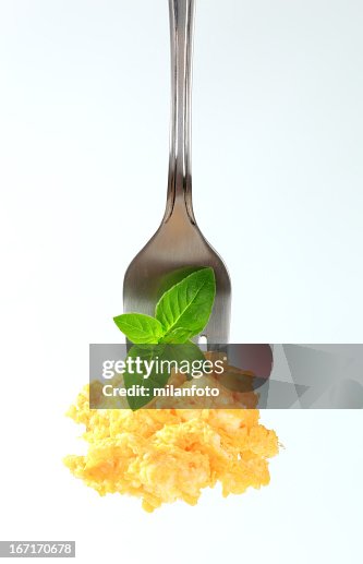 Scrambled eggs on a fork Scrambled eggs on a fork