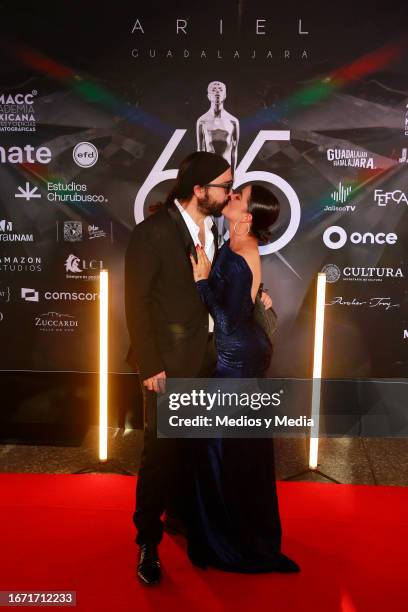 Daniel Blanco kiss to Paulina Gaitán during the 65th Ariel Awards presented by the Mexican Academy of Cinematographic Arts and Sciences at Teatro...