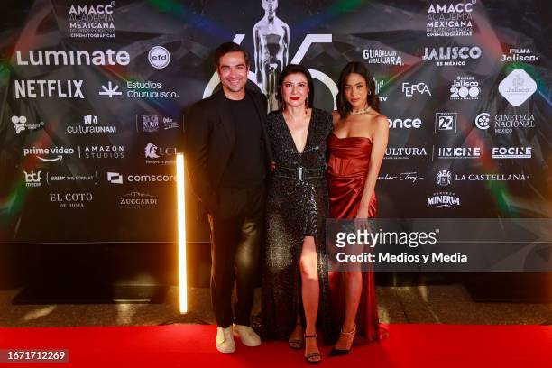 Alfonso Herrera, Leticia Huijara and Fátima Molina pose for photo during the 65th Ariel Awards presented by the Mexican Academy of Cinematographic...