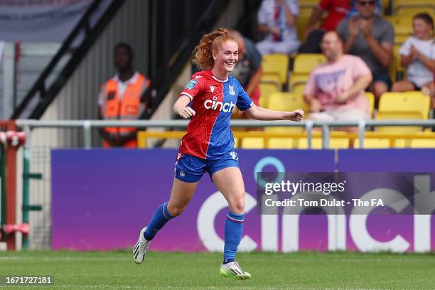 Annabel Blanchard of Crystal Palace celebrates after scoring the team's fourth goal during the Barclays FA Women's Championship match between Crystal...