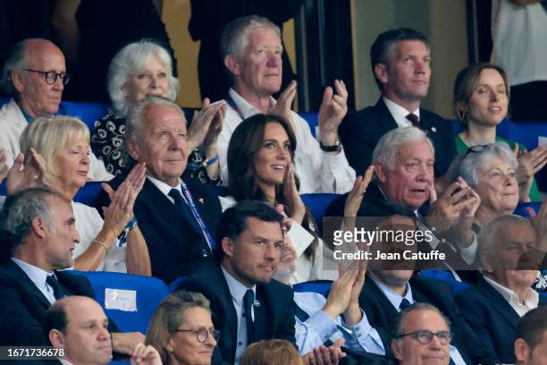 Sir Bill Beaumont and Catherine, Princess of Wales attend the Rugby World Cup France 2023 match between England and Argentina at Stade Velodrome on...