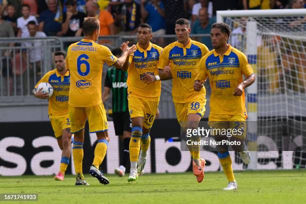 Walid Cheddira of Frosinone Calcio celebrates after scoring 1-2 during the 4rd day of the Serie A Championship between Frosinone Calcio - U.S....
