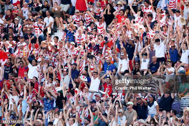 Fans participate in a Mexican wave during the Rugby World Cup France 2023 match between Japan and Chile at Stadium de Toulouse on September 10, 2023...