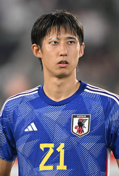 Hiroki Ito of Japan lines up during the international friendly match between Germany and Japan at Volkswagen Arena on September 09, 2023 in...