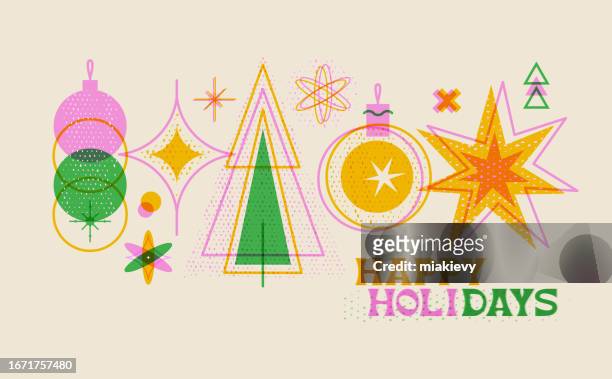happy holidays card with ornaments - holiday stock illustrations