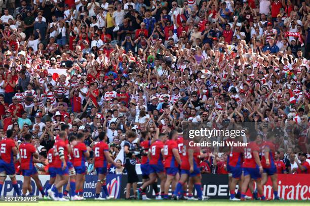 Fans applaud at full-time following the Rugby World Cup France 2023 match between Japan and Chile at Stadium de Toulouse on September 10, 2023 in...